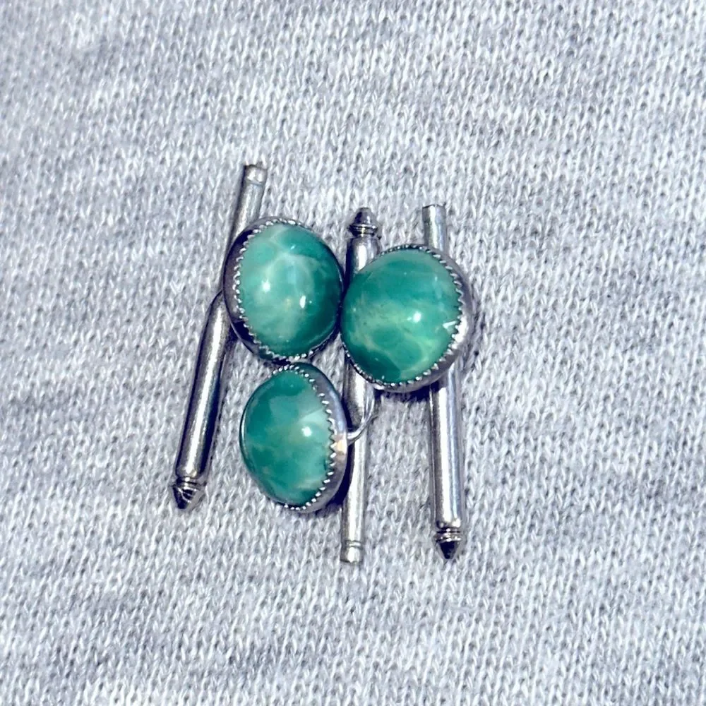 3 vintage silver tone with faux turquoise stone shirt‎ studs